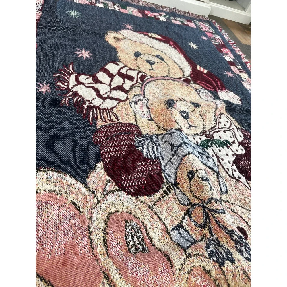 Manual Woodworkers Weavers Christmas Teddy Bear Tapestry Throw Blanket 72x46 USA
